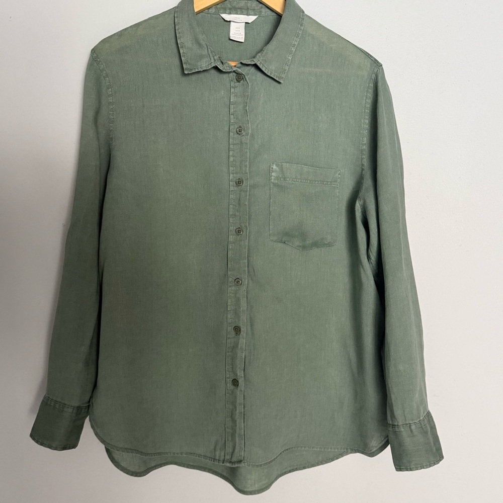 H&M 100% Linen Button Down Shirt Women’s Medium Sage Green Long Sleeve - Picture 2 of 8